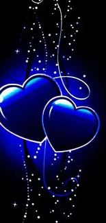 Glowing blue hearts on dark background wallpaper.