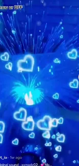 Blue glowing hearts wallpaper with neon explosion effect.