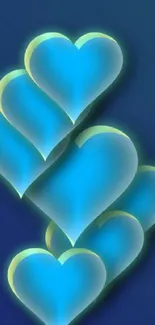 Glowing blue hearts against a gradient background.