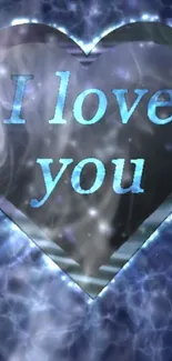 Blue heart wallpaper with I Love You text.