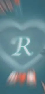 Glowing blue heart with initial R on teal background.