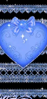 Elegant blue heart with lace design background.