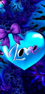 Blue heart with love message on vibrant background.
