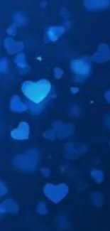 Dark blue wallpaper with glowing hearts pattern.