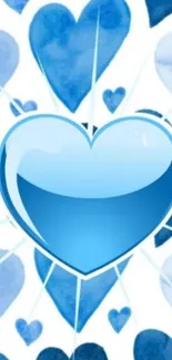 Vibrant blue heart pattern wallpaper for mobile phone background.