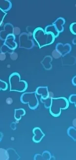 Blue background with floating heart shapes.