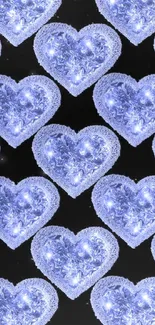 Blue heart pattern wallpaper with frost design.