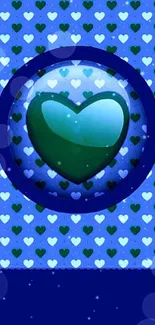 Blue heart pattern wallpaper with vibrant colors.