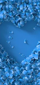 Blue heart shaped by petals, phone wallpaper.