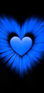 Radiant blue heart wallpaper on dark background.