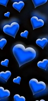 3D blue hearts mobile wallpaper on black background.