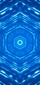 Dynamic blue hexagonal pattern wallpaper with glowing design.