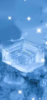 Blue ice crystal mobile wallpaper with sparkling highlights.