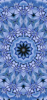 Intricate blue kaleidoscope mandala mobile wallpaper.