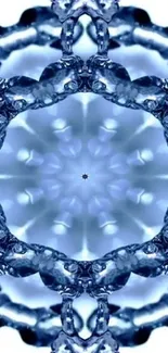 Abstract blue kaleidoscope pattern wallpaper design.