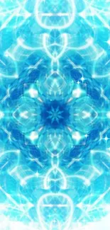 Intricate blue kaleidoscope wallpaper with geometric patterns.