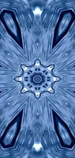 Blue kaleidoscope pattern wallpaper for phones, intricate and vibrant design.