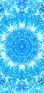 Vibrant blue kaleidoscope wallpaper with geometric patterns.