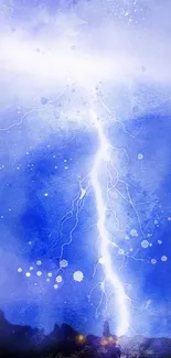 Blue watercolor lightning streaks through the sky.