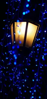 Vintage lamp with blue lights night wallpaper.