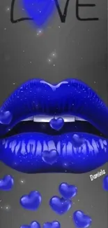 Bold blue lips with heart design mobile wallpaper.