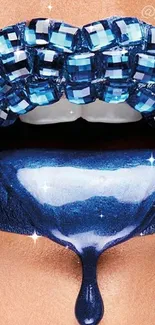 Glossy blue lips with jewel-like accents dripping artfully.