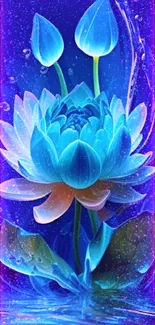 Blue lotus digital art wallpaper with vibrant colors and serene design.