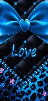 Blue and black love-themed mobile wallpaper with hearts and roses.