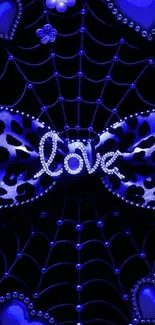 Blue love heart wallpaper with decorative design.