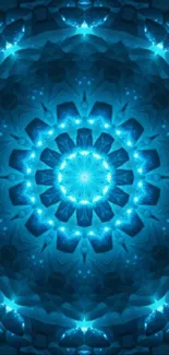 Radiant blue mandala wallpaper with abstract geometric design.