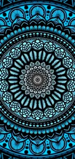 Intricate blue mandala pattern wallpaper design for mobile devices.