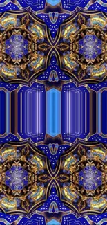 Blue mandala kaleidoscope wallpaper design.