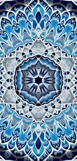 Blue mandala pattern wallpaper with intricate design.