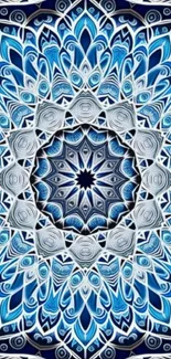 Intricate blue mandala pattern design wallpaper.