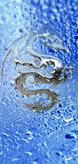 Metallic dragon on a blue, water-textured background wallpaper.