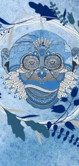 Decorative blue monkey art on a mobile phone wallpaper.