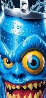 Blue monster can cartoon wallpaper with vivid features.