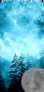 Blue full moon over a forest mobile wallpaper.