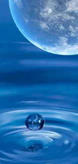 Wallpaper of a blue moon over water ripples creating a serene scene.