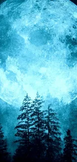 Mystical blue moon over a dark forest.