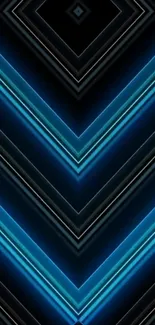 Blue neon chevron pattern wallpaper with abstract design.