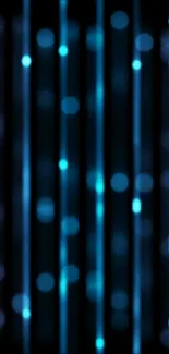 Blue neon light wallpaper with glowing vertical lines and bokeh effects.