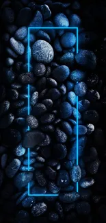 Blue neon stone pattern on dark background, ideal for phones.