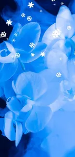 Blue orchids with snowflakes mobile wallpaper.