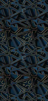 Abstract geometric pattern with intricate design in blue and gold tones.