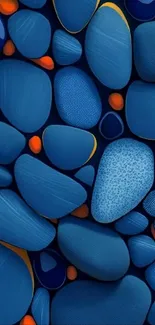 Blue abstract pebbles forming a vibrant mobile wallpaper design.