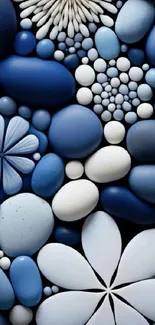 Elegant blue pebble and floral pattern wallpaper for mobile.