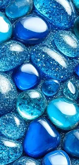 A vibrant arrangement of glossy blue pebbles.