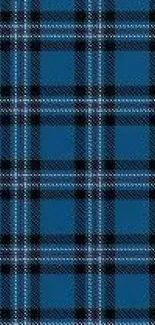 Blue tartan plaid wallpaper with classic pattern design.