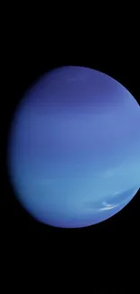 Mobile wallpaper of a blue planet against a black space background.